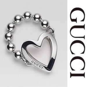 Gucci Sterling Silver Ball Chain Heart Ring